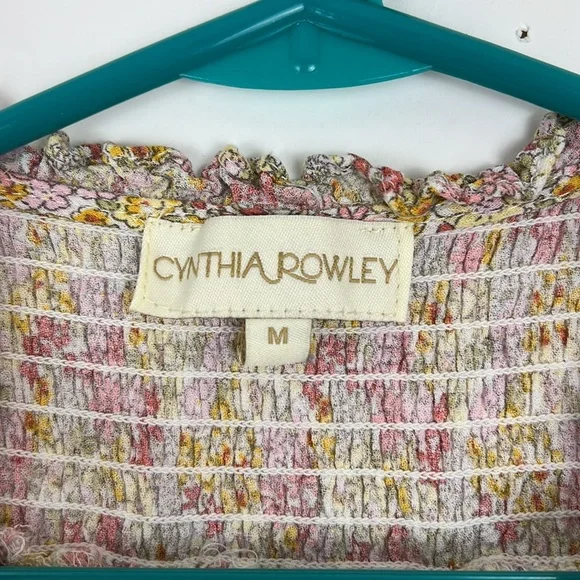 CYNTHIA ROWLEY sleeveless blouse with ruching floral pink and yellow M - Picture 5 of 10